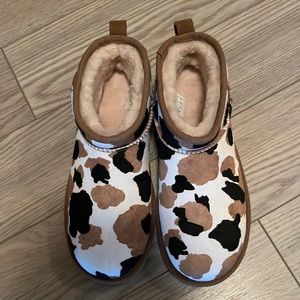 Cow print mini uggs